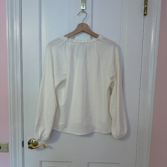 J. Crew Factory Clip Dot Smocked Neck Top - Picture 3 of 4